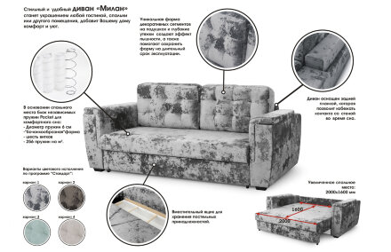 Диван на пружинном блоке Милан, вариант 1 