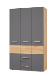 Шкаф трехстворчатый с ящиками В34 Виора, Дуб золотой/графит